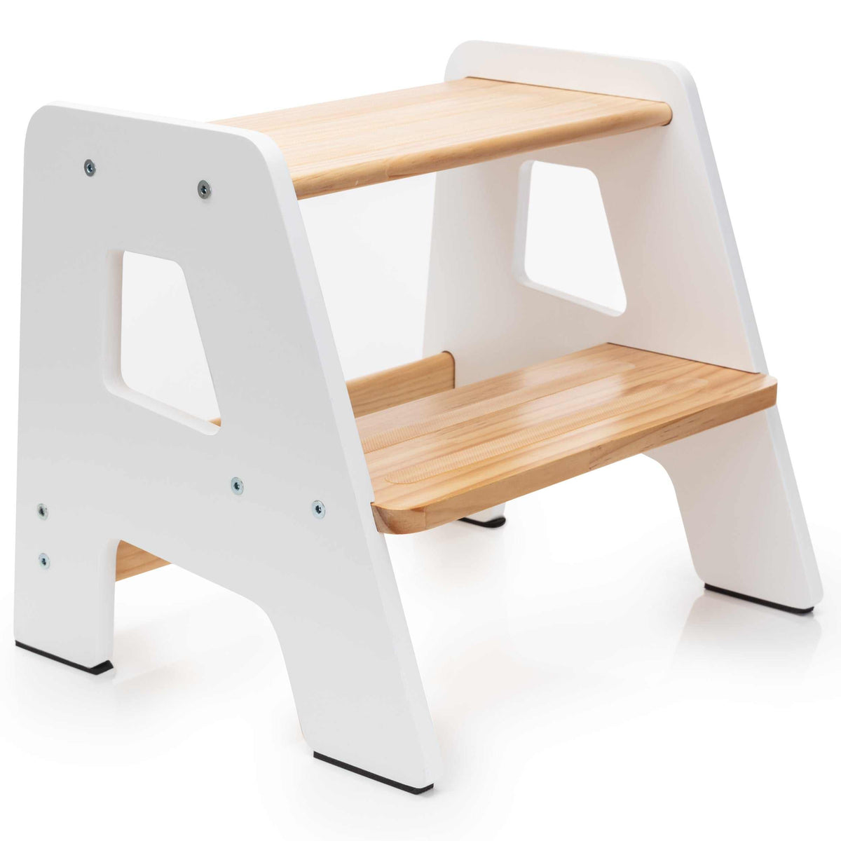 2-step wooden step stool for children with non-slip surface and sturdy base