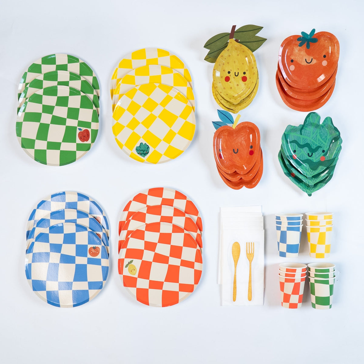 Little Chef Birthday Party Supplies Pack (Serves 12) | Kids Cooking & Baking Themed Party Kit | Checkered Plates, Cups & Tableware Set
