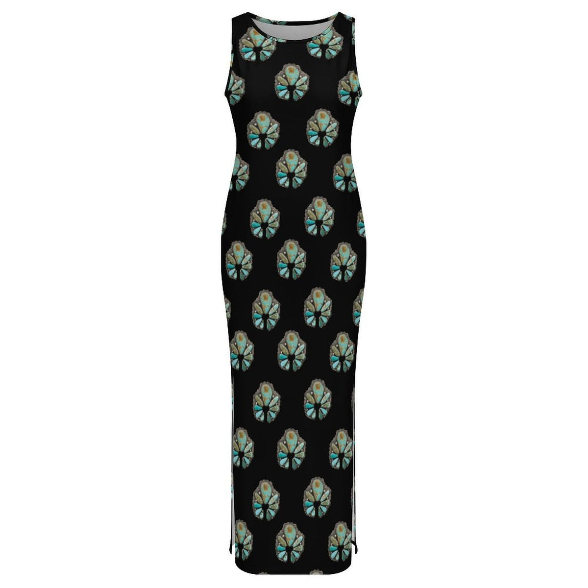 Baha Ranch Turquoise Naja Sleeveless Bodycon Side Slit Maxi Dress