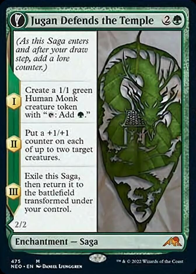 Jugan Defends the Temple // Remnant of the Rising Star (NEO-475) - Kamigawa: Neon Dynasty: (Extended Art, fandfc, enchantment)