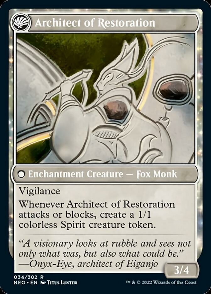 The Restoration of Eiganjo // Architect of Restoration (NEO-034) - Kamigawa: Neon Dynasty: (fandfc, enchantment)