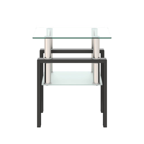1-Piece Modern Tempered Glass Tea Table Coffee Table End Table, Square Table for Living Room, Transparent/Black