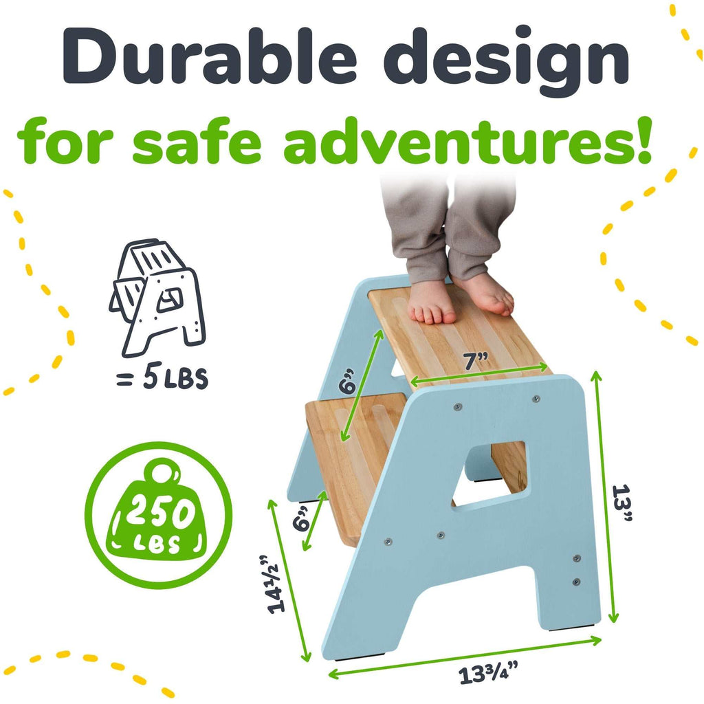 2-step wooden step stool for children with non-slip surface and handles