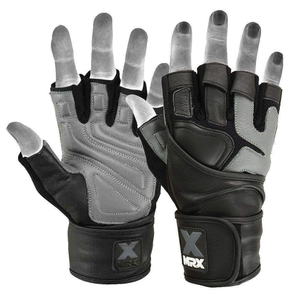 Mrx Men's Weight Lifting Pro Leather Gloves 18 Inches Long Wrist Strap
