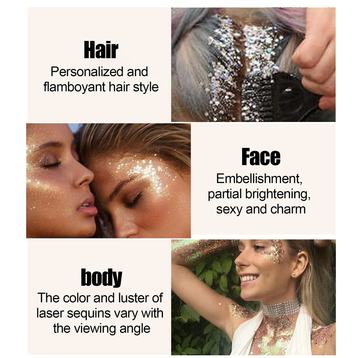 EELHOE Shining Body Skin Gel (Silver) Makeup Fish Scale Sequin Gel Sequin Stage Performance Makeup Props Eyeshadow