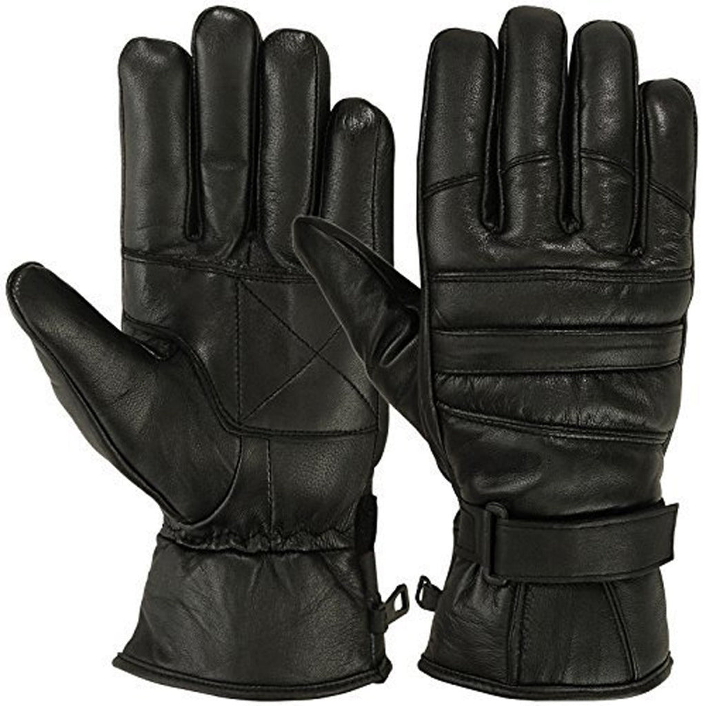 Mens Motorbike Gloves Cold Weather Motorcycle Riding Genuine Leather Black Glove-Black-Gray-XXL