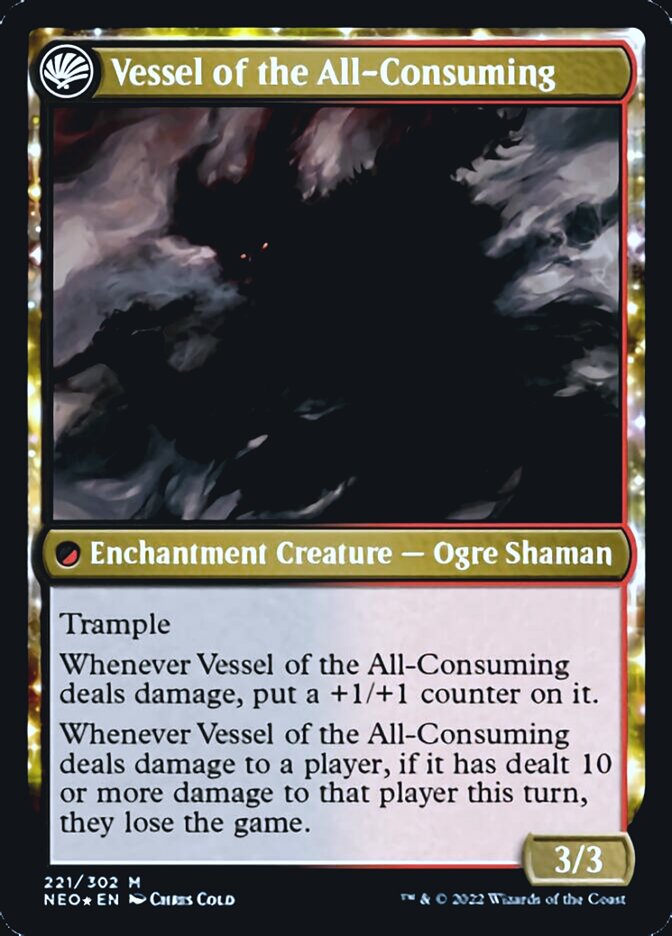 Hidetsugu Consumes All // Vessel of the All-Consuming (PRE-221S) - Kamigawa: Neon Dynasty Promos: (fandfc, enchantment) Foil