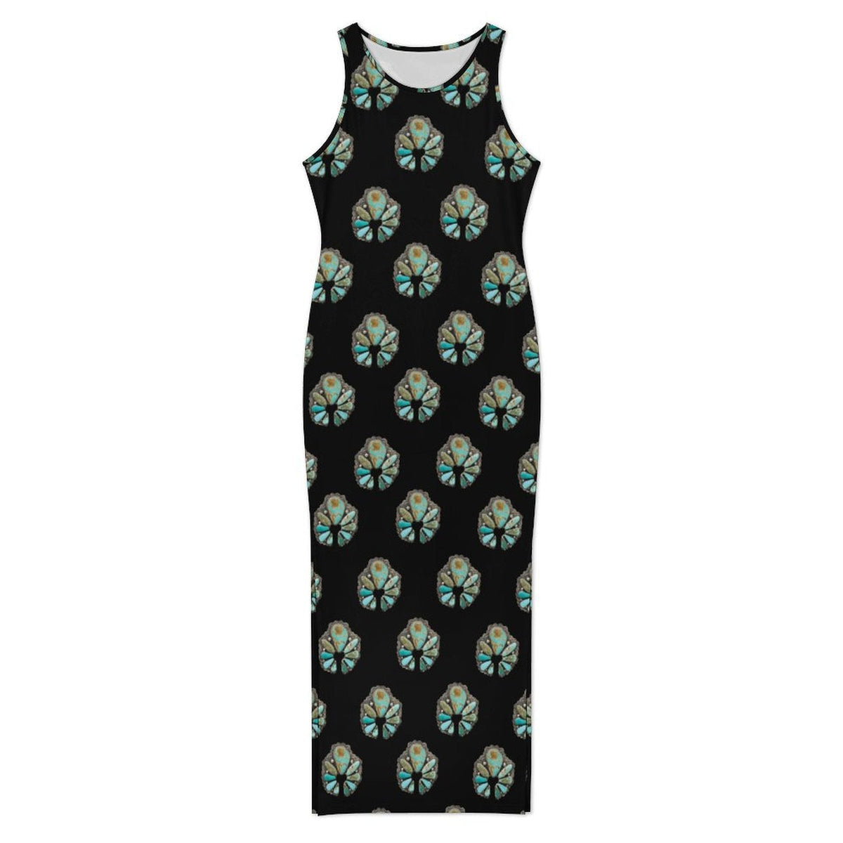 Baha Ranch Turquoise Naja Sleeveless Bodycon Side Slit Maxi Dress