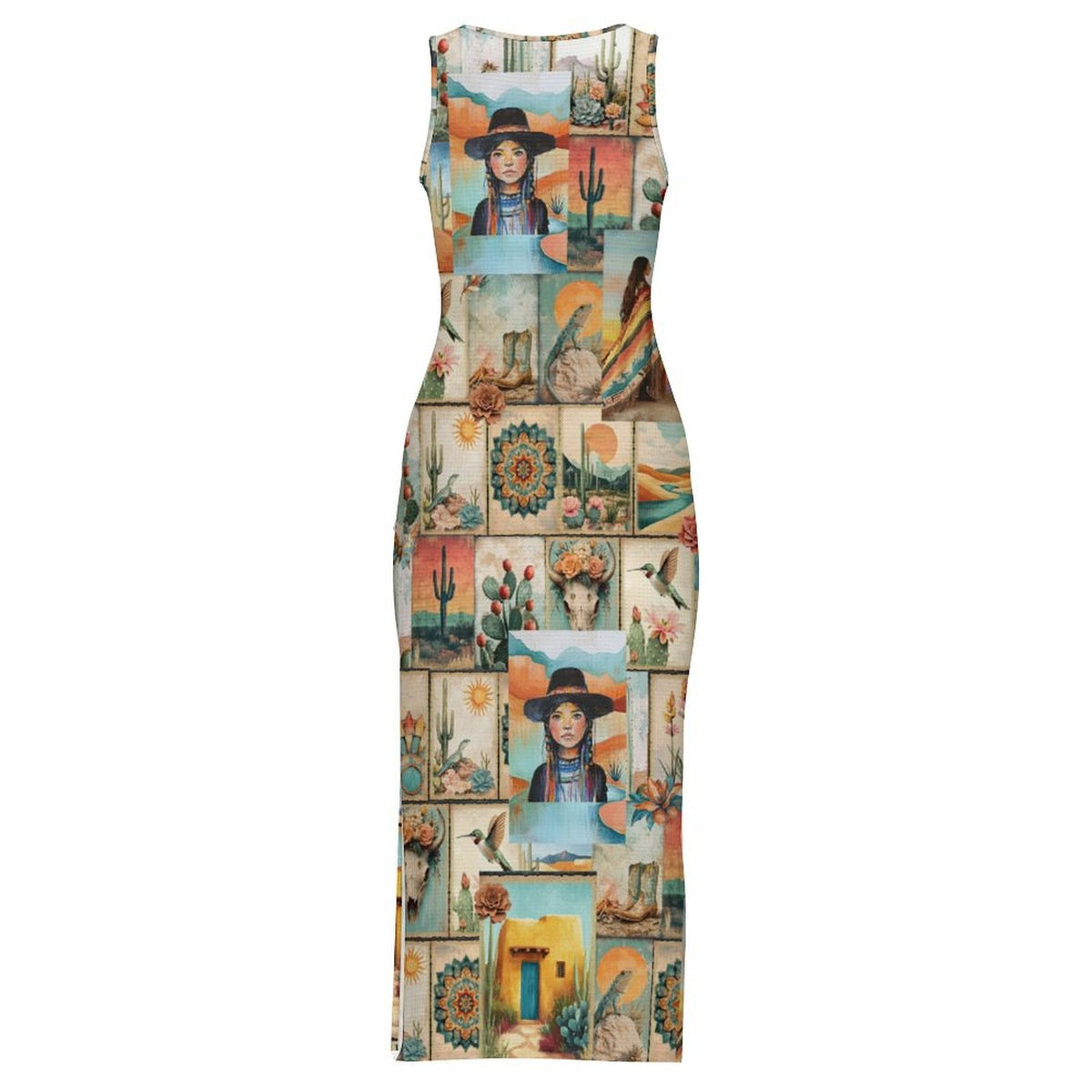 Baha Ranch Colores de Mexico Pictures of the Southwest Sleeveless Bodycon Side Slit Long Dress