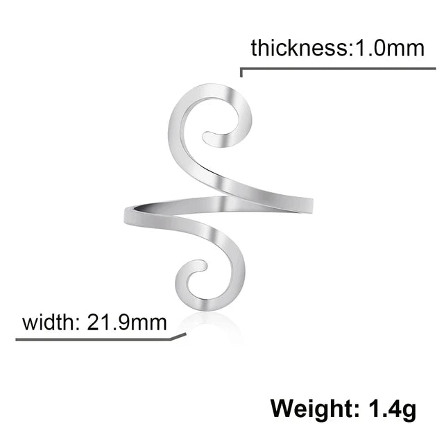 Stainless Steel Large Spiral Ring Women Gold Color Adjustable Finger Rings Minimalist Jewelry Valentine Gift New In