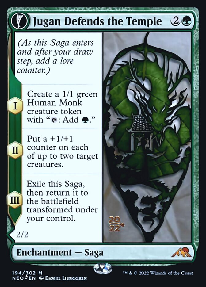 Jugan Defends the Temple // Remnant of the Rising Star (PRE-194S) - Kamigawa: Neon Dynasty Promos: (fandfc, enchantment) Foil