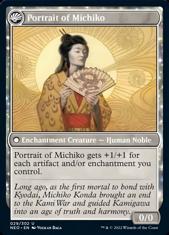 Michiko's Reign of Truth // Portrait of Michiko (NEO-029) - Kamigawa: Neon Dynasty: (fandfc, enchantment)