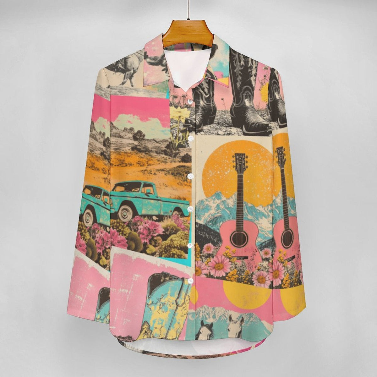 Baha Ranch Pop Western Wanted Collage Button Up Shirt