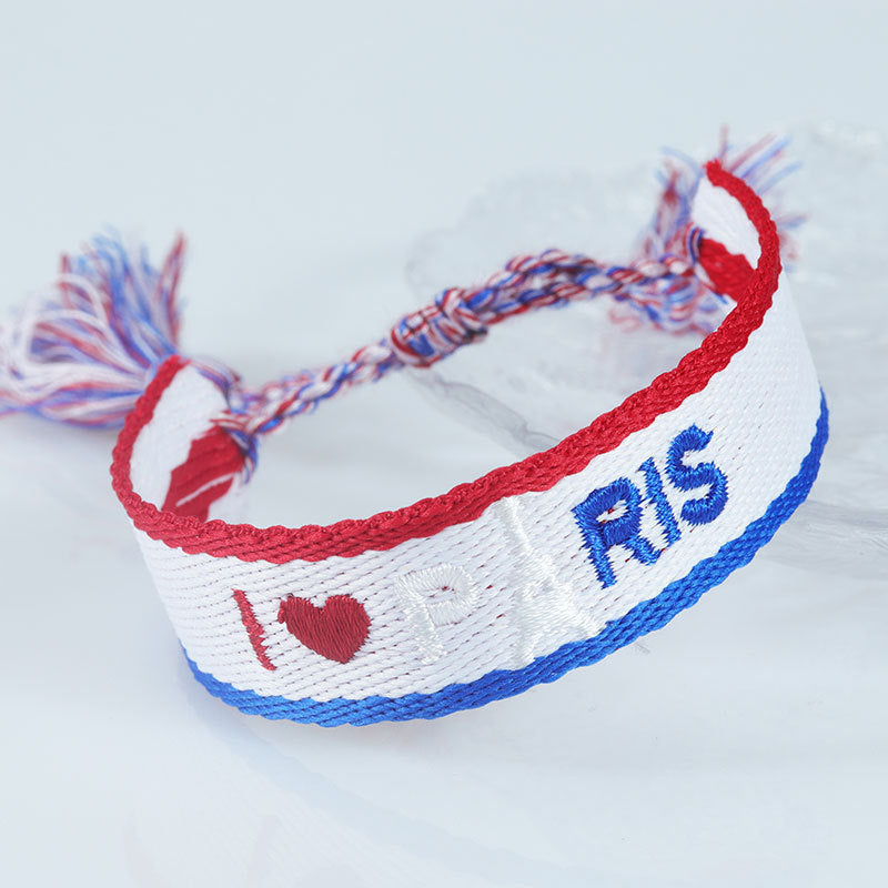 Embroidered Eiffel Tower ethnic style woven ribbon wrist strap Paris Sports Games wristband souvenir from France