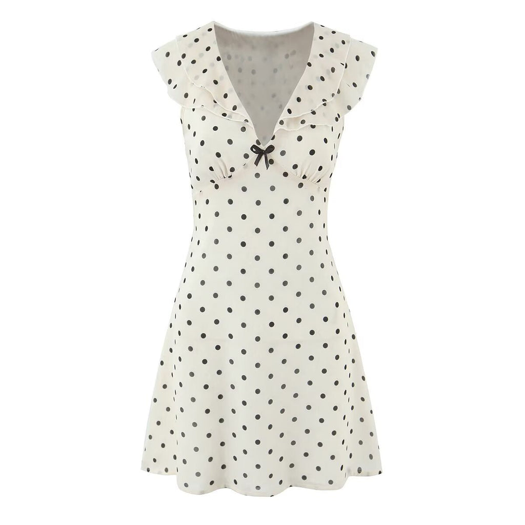 New Women's Fashionable Classic French Polka Dot Ruffle Waist-In Dress