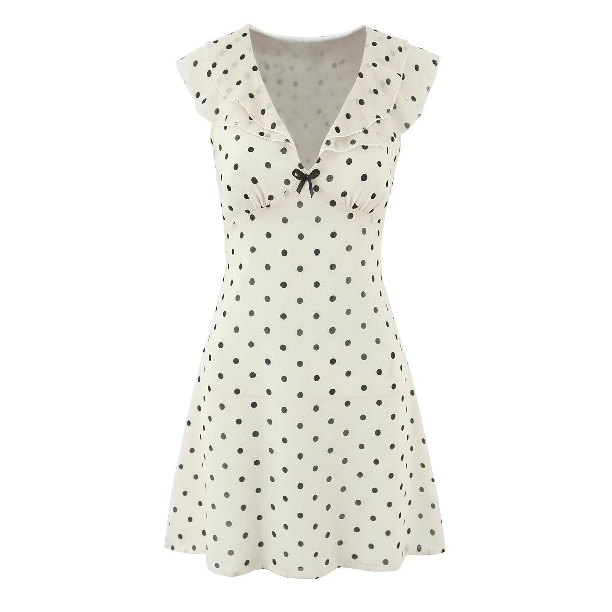 New Women's Fashionable Classic French Polka Dot Ruffle Waist-In Dress