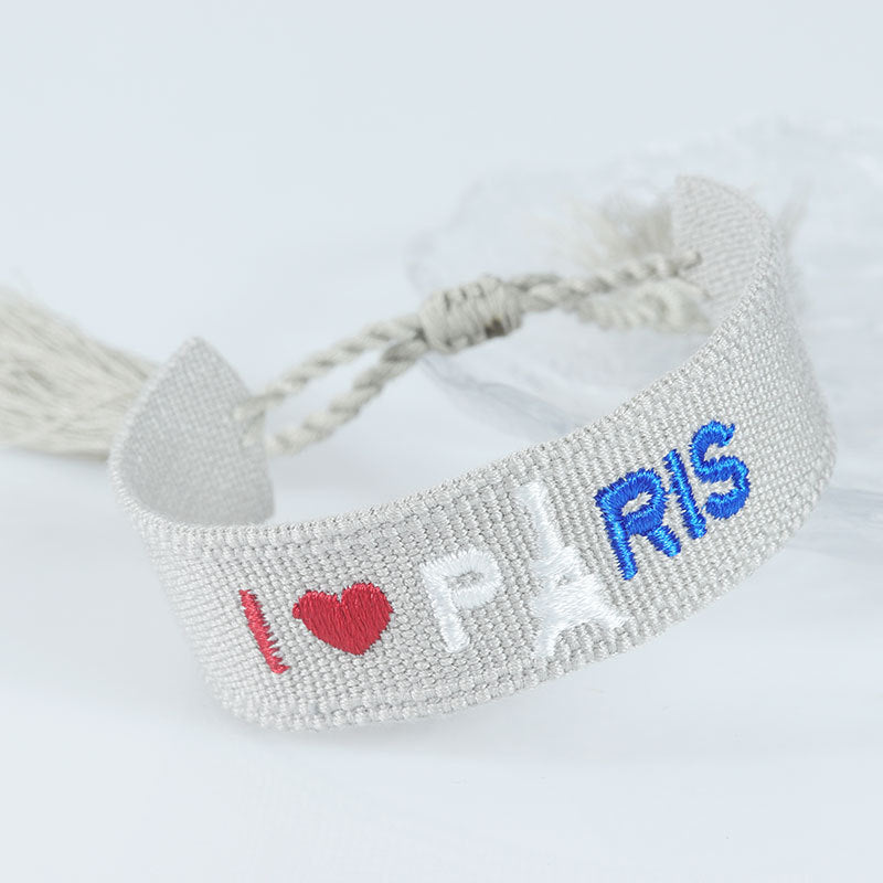 Embroidered Eiffel Tower ethnic style woven ribbon wrist strap Paris Sports Games wristband souvenir from France