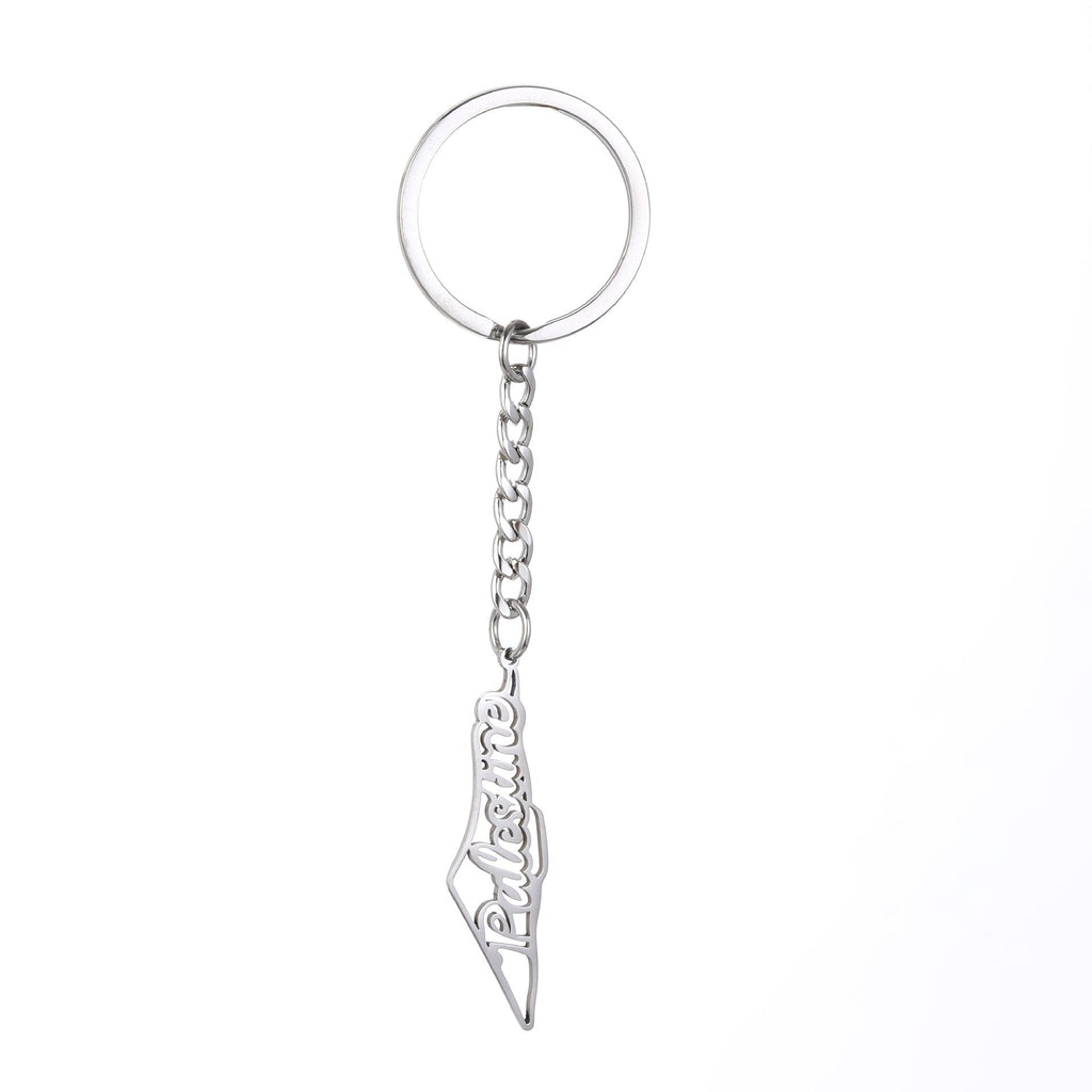 Palestine Map Flag Drip Oil Stainless Steel Keychain Fashion Men's and Women's Stainless Steel Keys