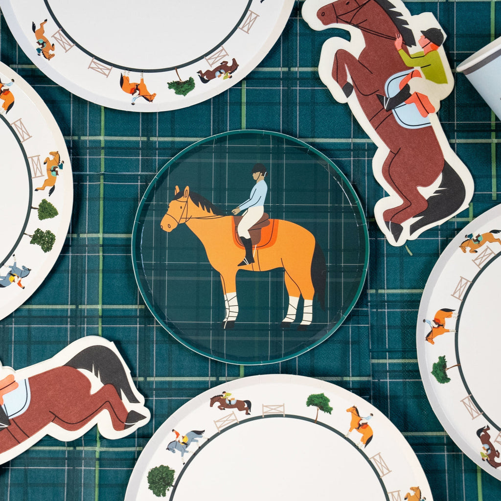 Equestrian Horse Riding Paper Dinner Plates (9 Inch) | Hunter Jumper Party Theme | Eco-Friendly, Recyclable Horse Party Plates for Kids & Adults (x 12)