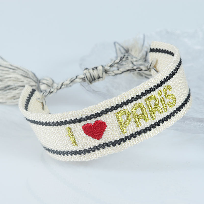 Embroidered Eiffel Tower ethnic style woven ribbon wrist strap Paris Sports Games wristband souvenir from France