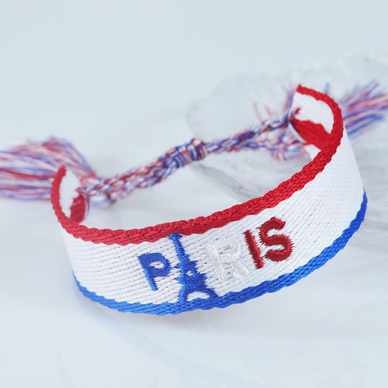 Embroidered Eiffel Tower ethnic style woven ribbon wrist strap Paris Sports Games wristband souvenir from France