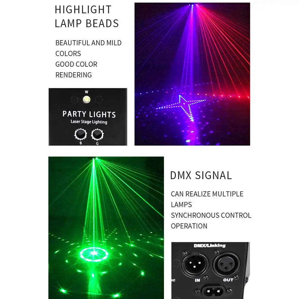 9-eye RGB Disco Dj Lamp DMX Remote Control  Strobe Stage Light Halloween Christmas Bar Party  Led Laser Projector Home Decor