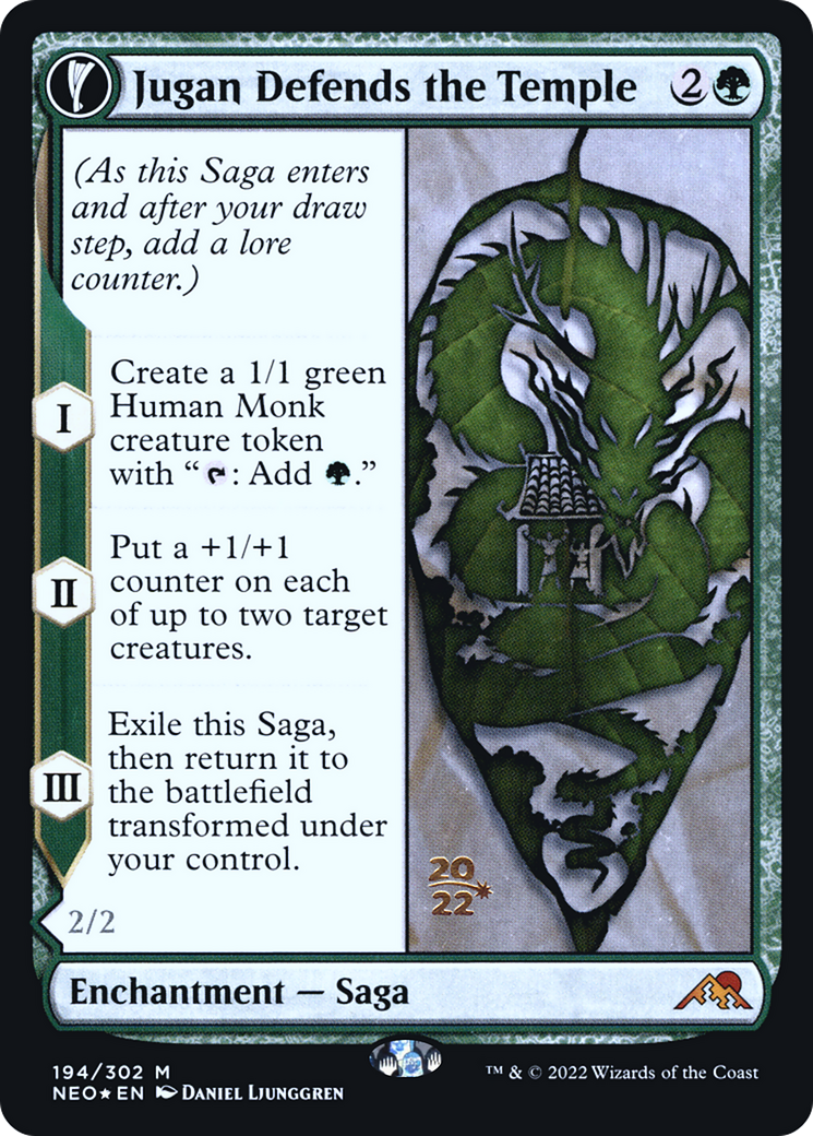 Jugan Defends the Temple // Remnant of the Rising Star (PRE-194S) - Kamigawa: Neon Dynasty Promos: (fandfc, enchantment) Foil