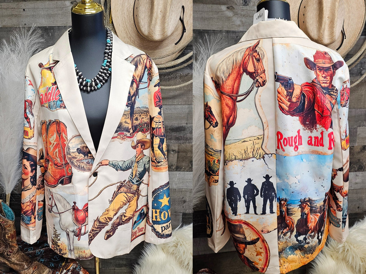 Baha Ranch Old West Cowboy Western Cowgirl Vintage Retro Women's Blazer