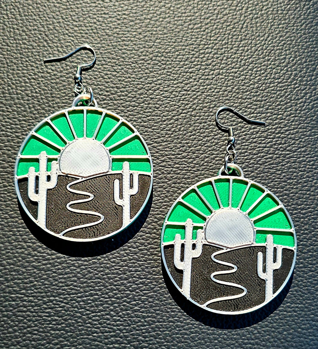 Baha Ranch 3D Print Silver Silk western Earrings Choice of styles Made in America