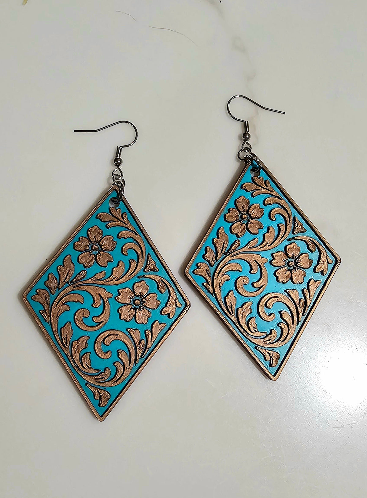 3D Print Western Tooled Floral Earrings Made in America Choice of Colors
